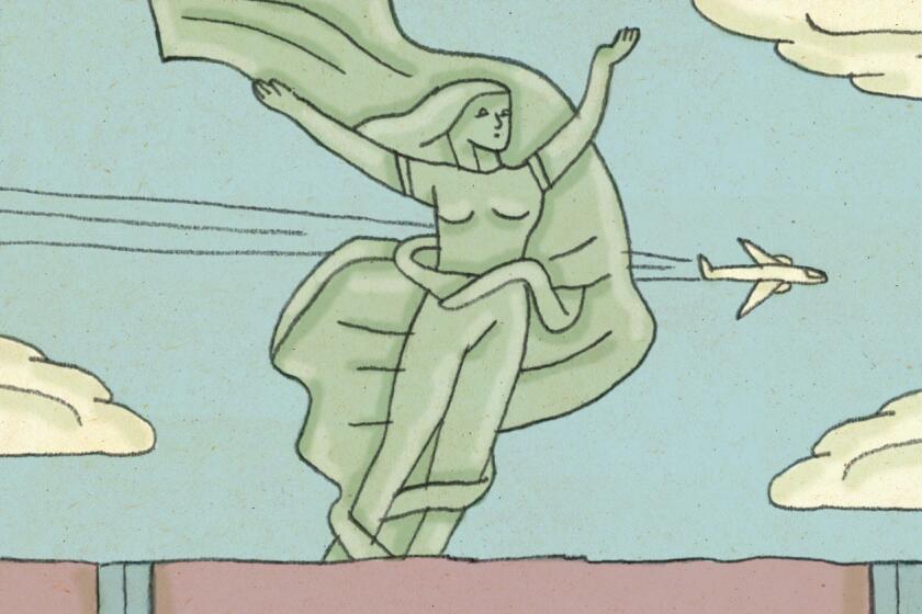Comic thumbnail depicting a statue of a woman with an airplane flying in the sky behind.
