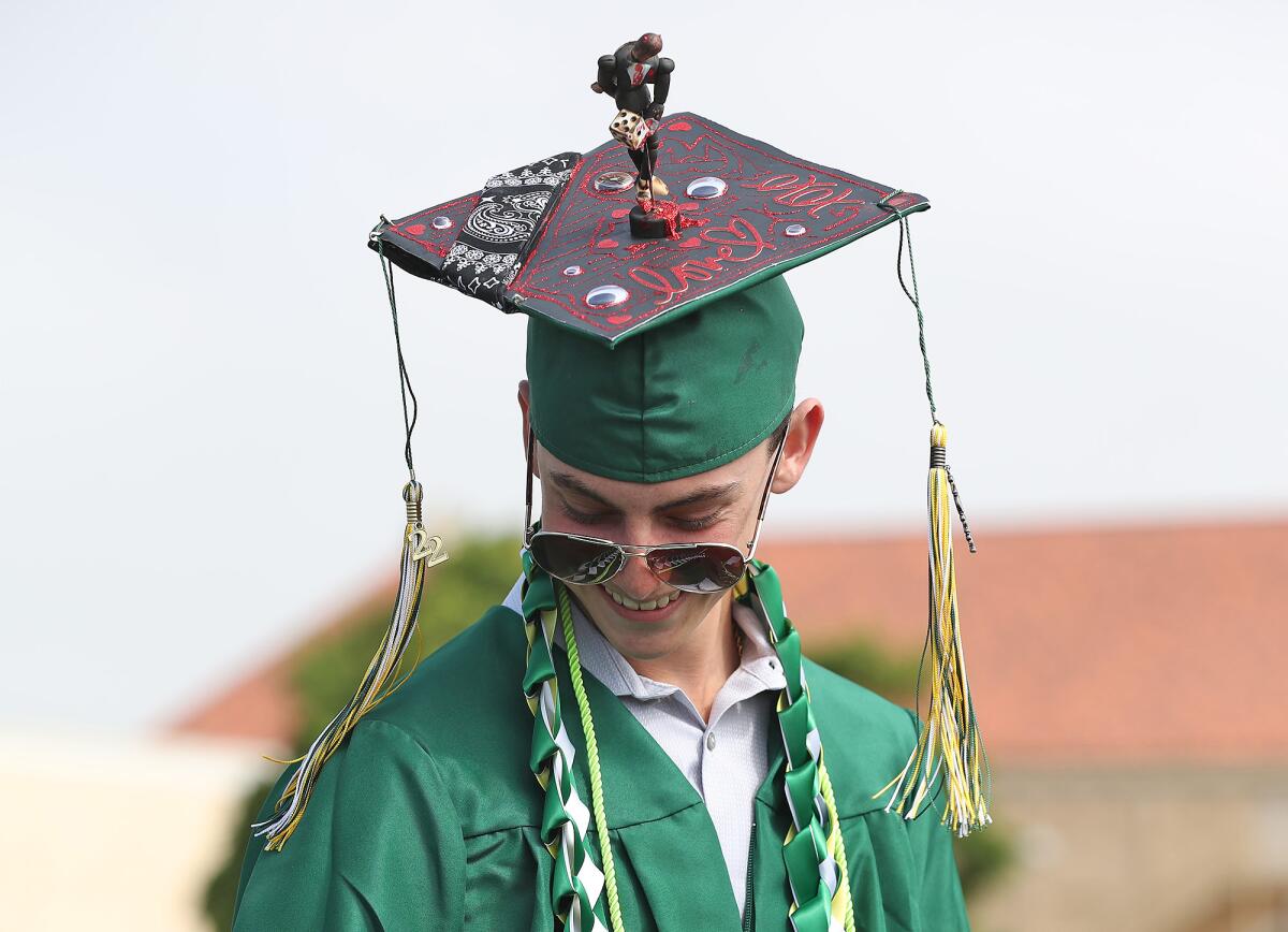 Matthew Burkhart displays his unique graduation cap during the 2022 Edison High graduation ceremony on Thursday.