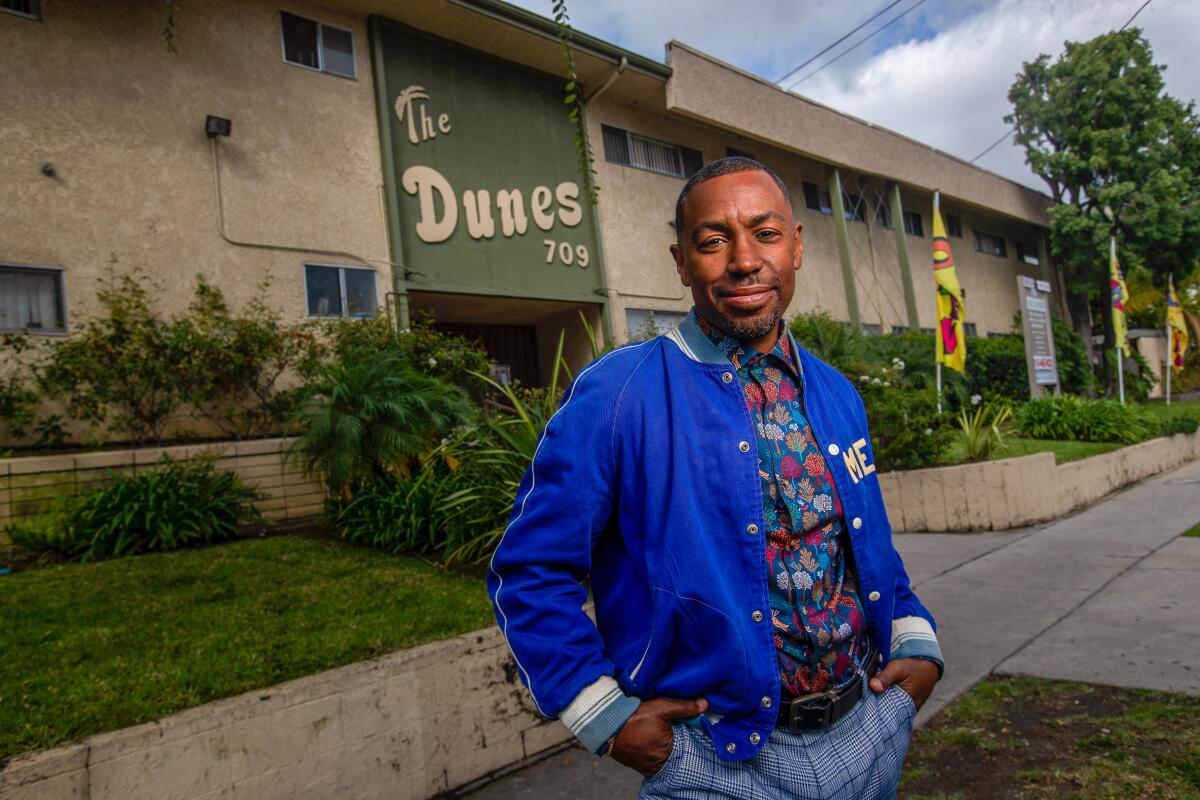 Prentice Penny, show runner for HBO's "Insecure," outside The Dunes apartment complex in Inglewood.