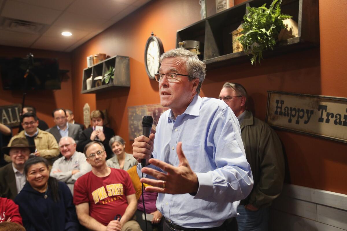 Former Florida Gov. Jeb Bush at a campaign event March 7, 2015, in Cedar Rapids, Iowa. A new poll shows Republicans closely divided on whether to back him.