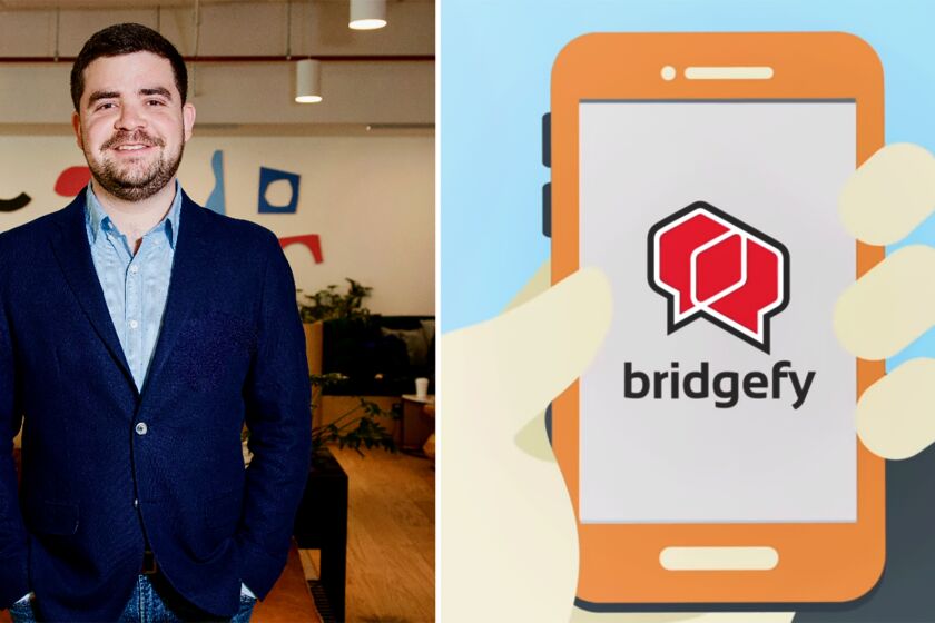 Jorge Rios, photographed in Vienna, created an App called Bridgefy that allows people to send messages to each other without an Internet connection or SMS, but most venture capitalists didn't want to fund him. (Credit: Left, Manuela Wagner | Right, Bridgefy