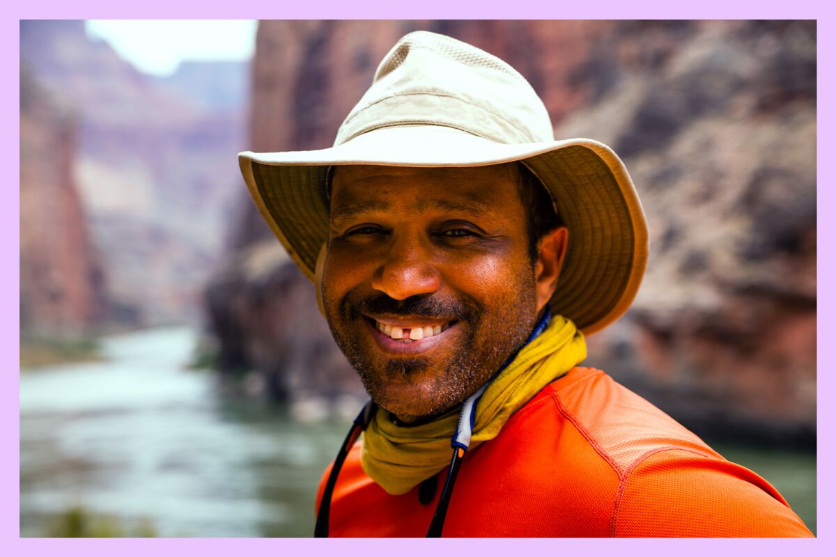 James Edward Mills wears a sunhat at the Grand Canyon.
