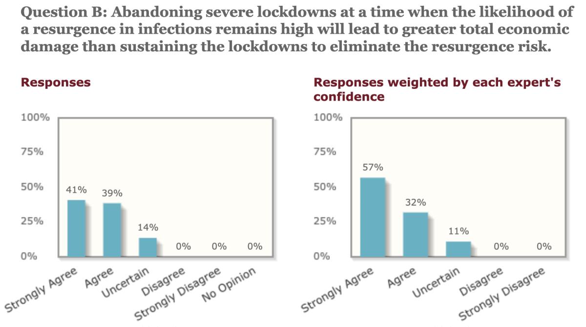 Economists polled by the University of Chicago overwhelmingly warned against lifting anti-virus lockdowns too soon.