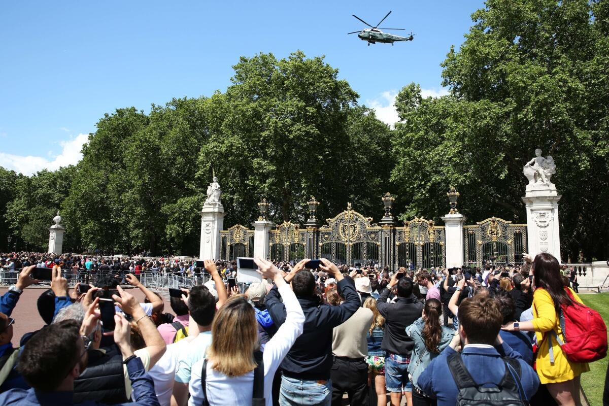 Marine One lands as President Trump and First Lady Melania Trump arrive at Buckingham Palace on June 3, 2019.