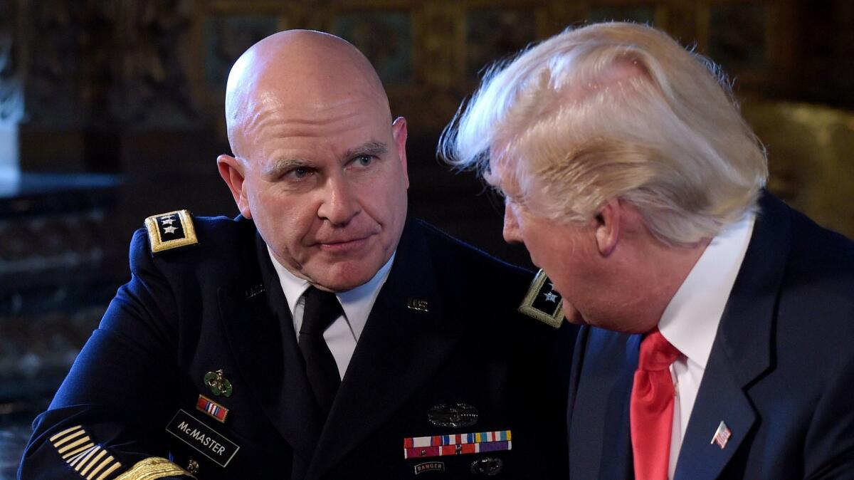 President Trump announced that Army Lt. Gen. H.R. McMaster, left, will be the new national security advisor.