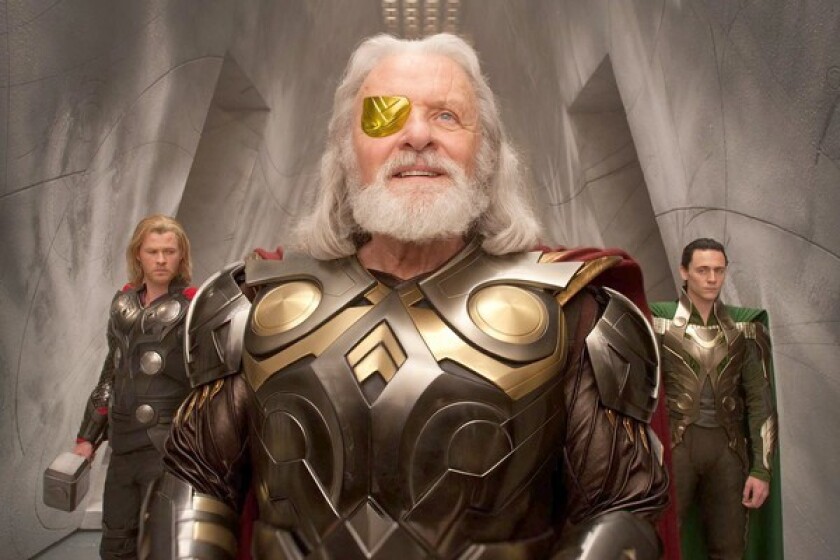 Chris Hemsworth, left, with Anthony Hopkins and Tom Hiddleston in Kenneth Branagh's 2011 film "Thor."