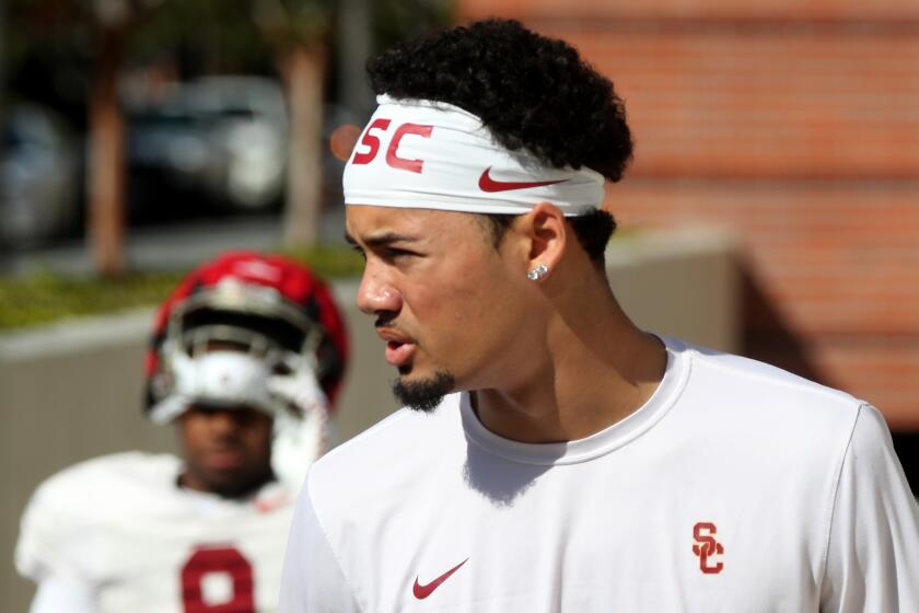 LOS ANGELES, CALIF. - MAR. 23, 2023. USC Trojans quarterback Malachi Nelson.