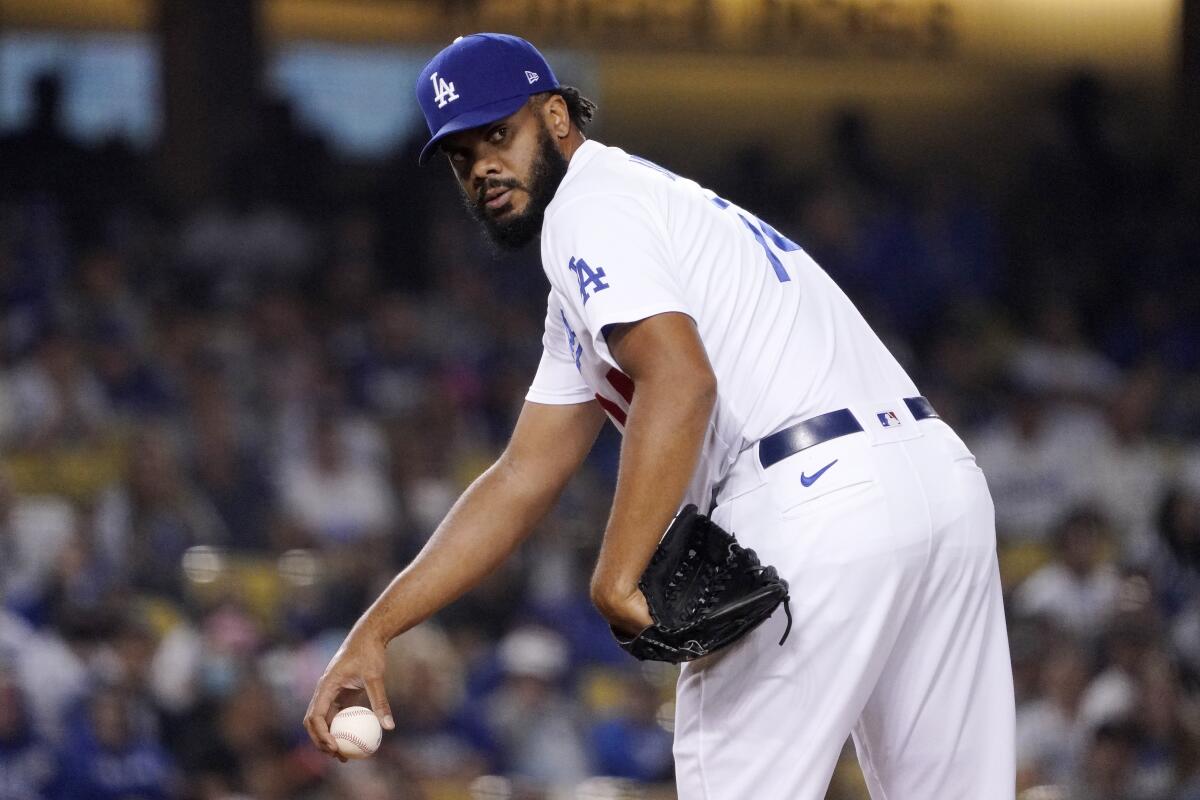 Dodgers relief pitcher Kenley Jansen getting ready to pitch
