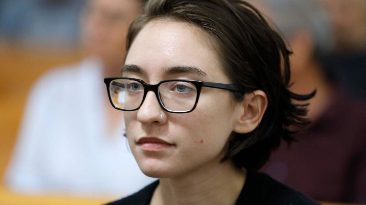 Lara Alqasem at a hearing before Israel's Supreme Court in Jerusalem on Oct. 17. Alqasem was refused entry to Israel for alleged support of a pro-Palestinian boycott of goods from Israel.