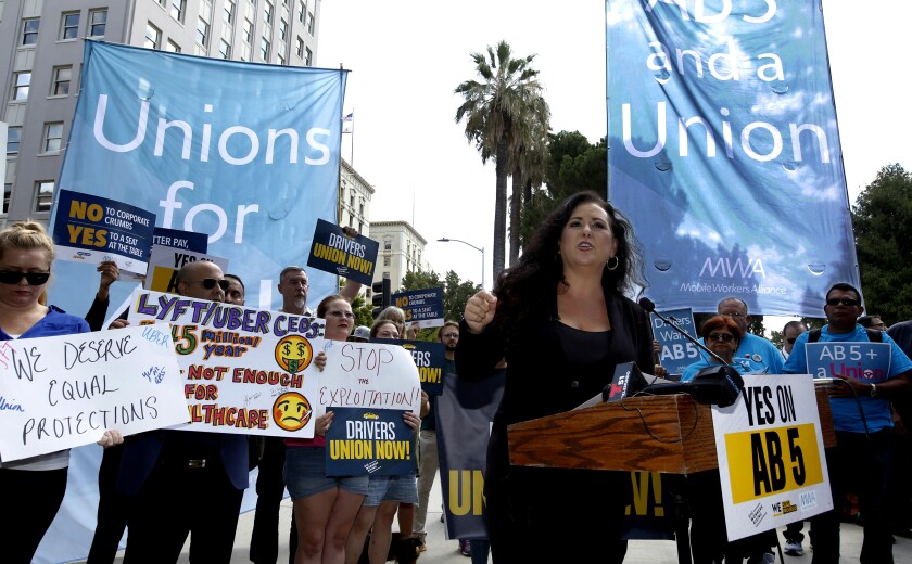 Assemblywoman Lorena Gonzalez (D-San Diego) speaks at an August rally in Sacramento.