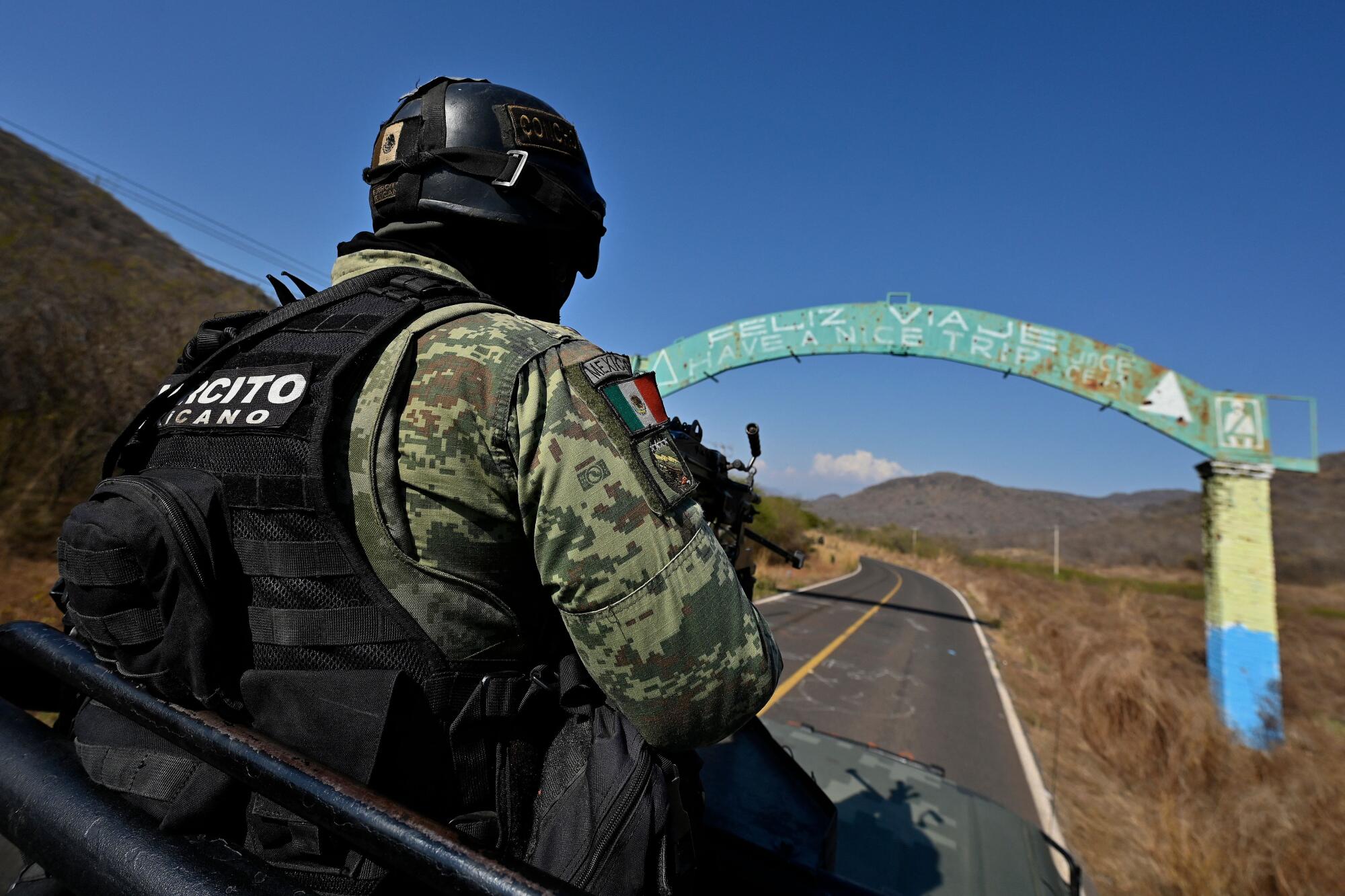 A Mexican soldier patrols