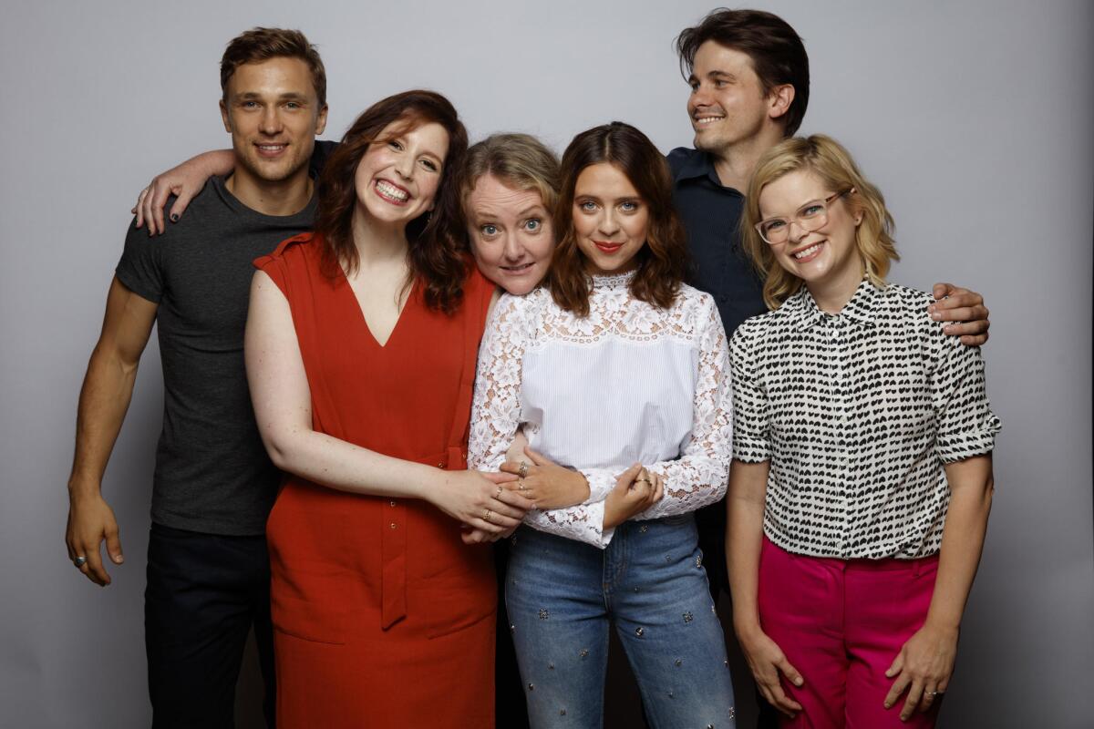 The cast of "Carrie Pilby," from left: William Moseley, Vanessa Bayer, Bel Powley, Susan Johnson, Jason Ritter and Kara Holden.