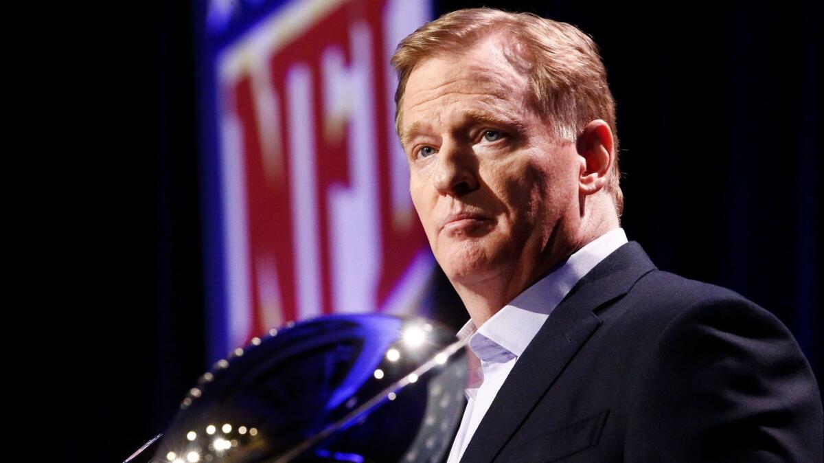 NFL commissioner Roger Goodell speaks to the media during a news conference in Atlanta on Jan. 30.