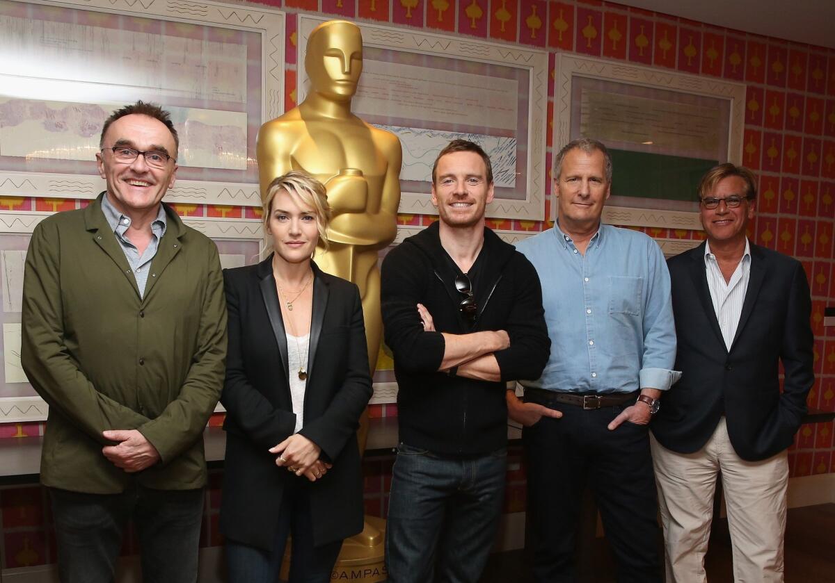 Danny Boyle, Kate Winslet, Michael Fassbender, Jeff Daniels and Aaron Sorkin attend a screening of "Steve Jobs" at Crosby Hotel in New York City.