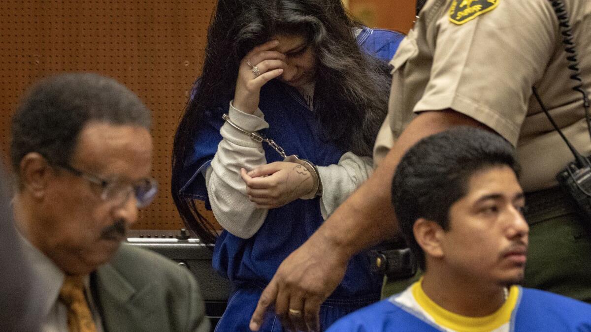 Alejandra Guerrero, center, and Jonathan Del Carmen, right, are sentenced to prison for the 2014 killing of Xinran Ji.