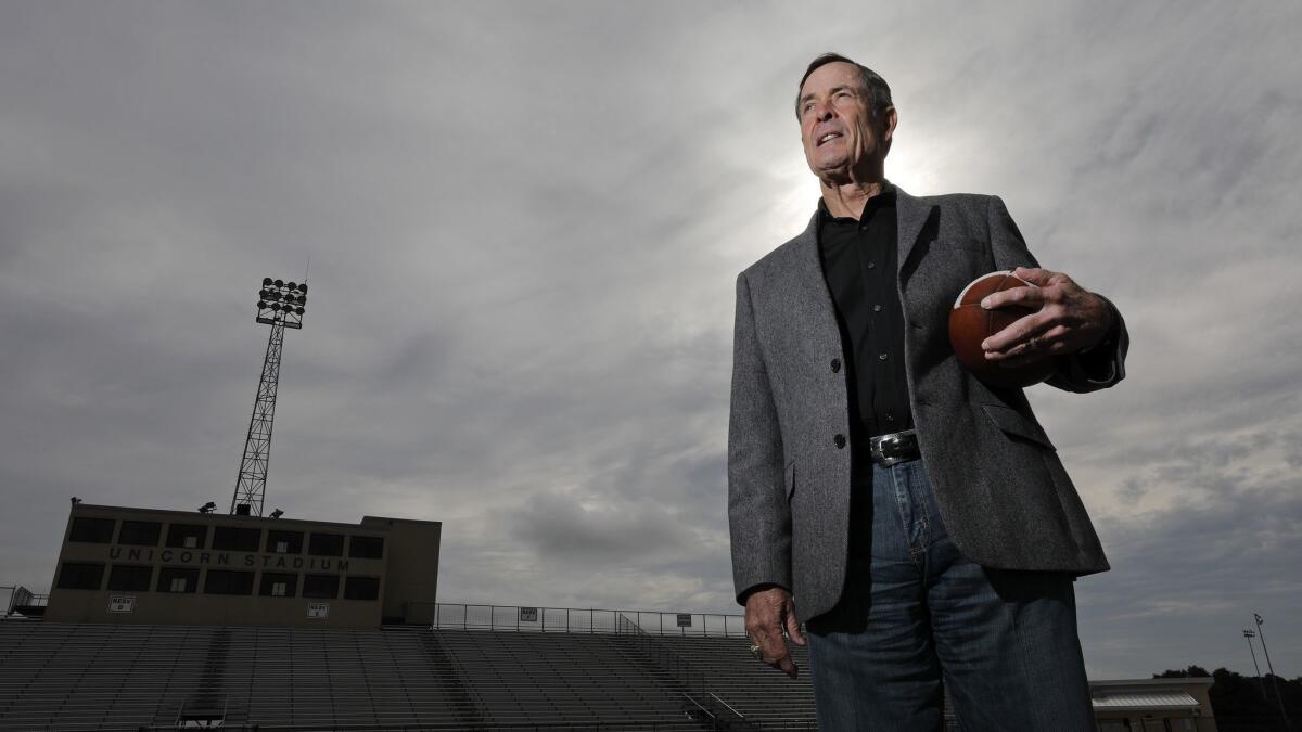 Portrait of former New Braunfels High School football coach Tim Kingsbury at the school.