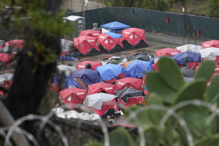 San Diego, CA - January 03: The city's Safe Sleeping at one of their maintenance yards on 20th and B Street on Wednesday, Jan. 3, 2024, in San Diego, CA. (Nelvin C. Cepeda / The San Diego Union-Tribune)