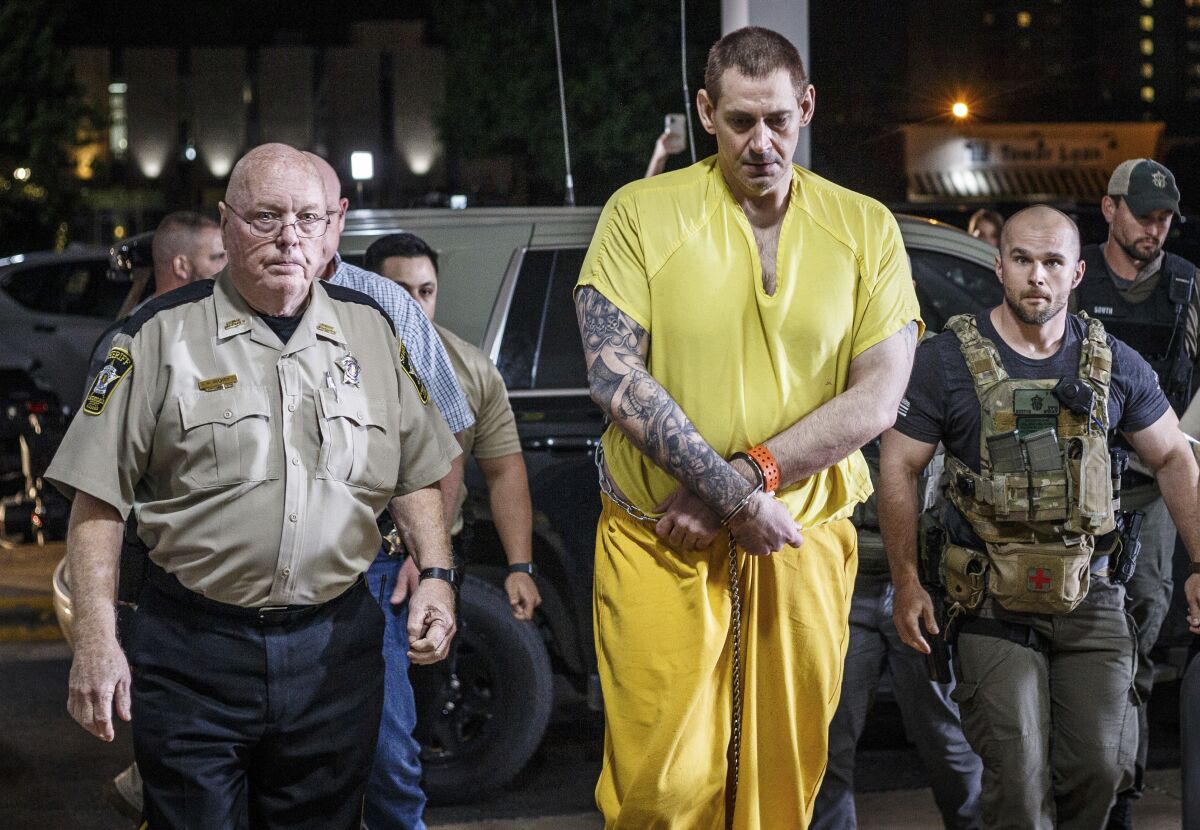 Escaped inmate Casey White arrives at the Lauderdale County Courthouse in Florence, Ala., after waiving extradition in Indiana Tuesday, May 10, 2022 (Dan Busey/The TimesDaily via AP)