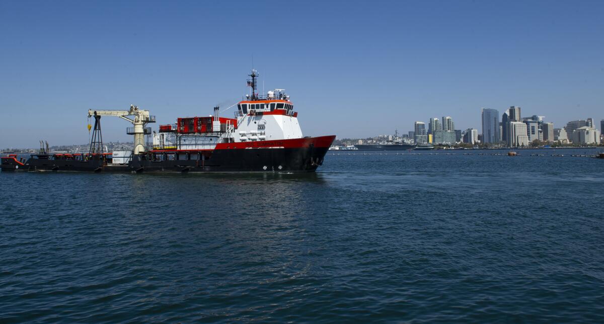 The offshore supply vessel HOS Dominator departs Naval Air Station North Island, Sept. 15.