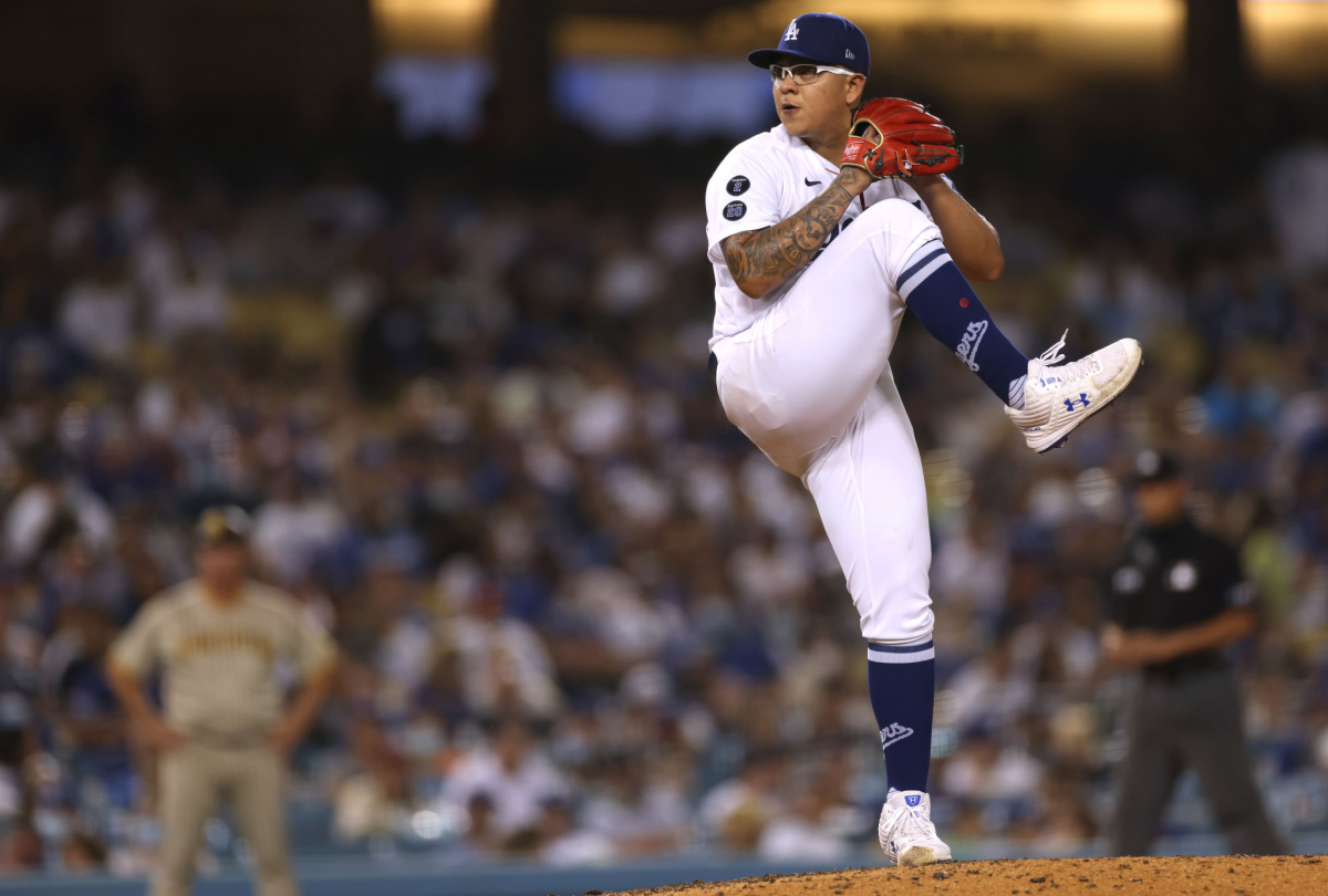 Dodgers pitcher Julio Urías delivers during the seventh inning of a 3-0 victory over the San Diego Padres.