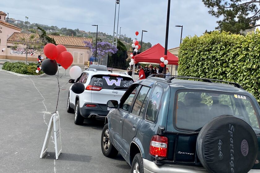 La Jolla High School seniors participated in a drive-through celebration June 2 in lieu of a traditional commencement ceremony.