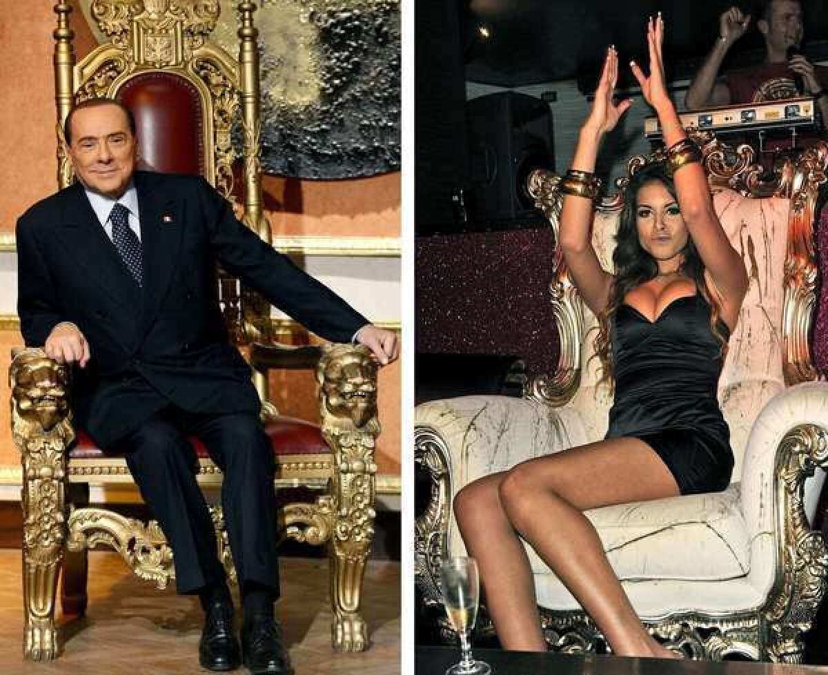 Former Italian Prime Minister Silvio Berlusconi, left, was found guilty of paying Karima el Mahroug, a dancer nicknamed "Ruby the Heart-Stealer," for sex when she was a minor.