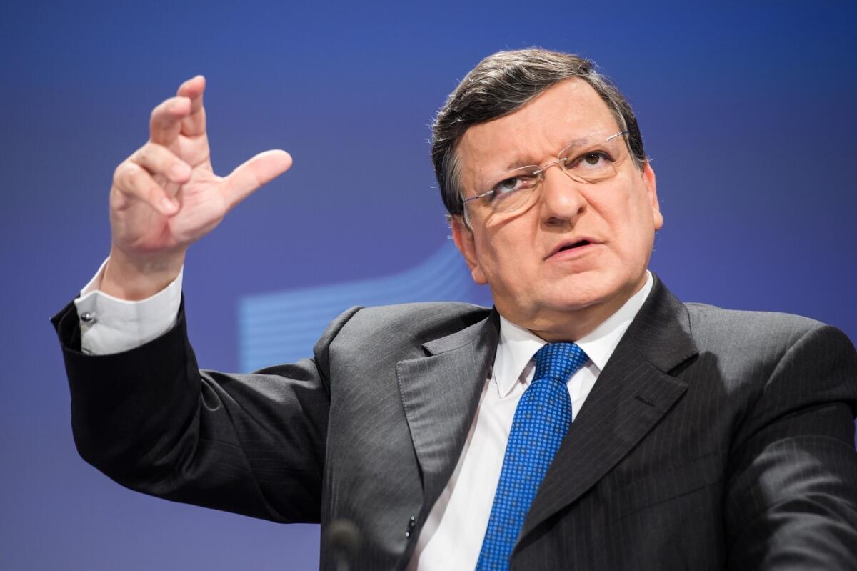 European Commission President Jose Manuel Barroso, speaking in Brussels, discusses a $15-billion financial aid program for Ukraine.