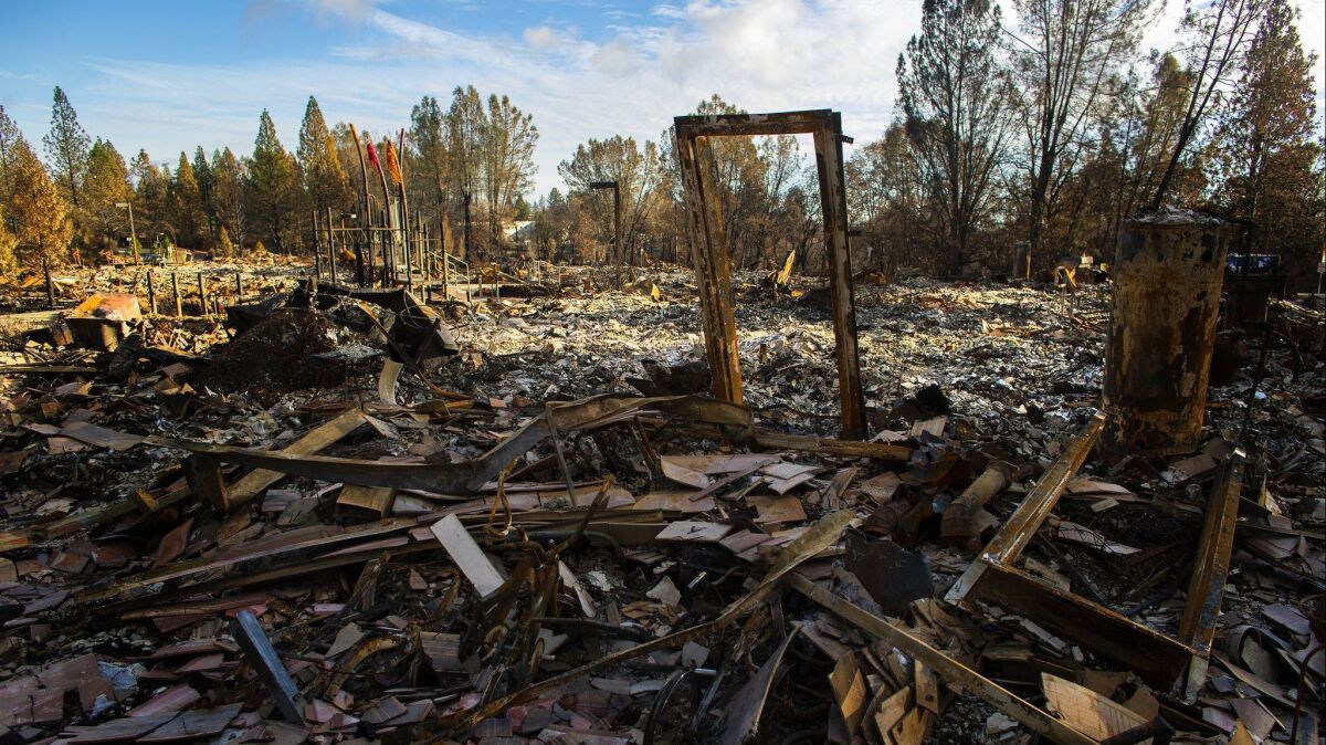 A 36-unit apartment complex is reduced to rubble after the Camp fire in Paradise, California on Nov. 30.