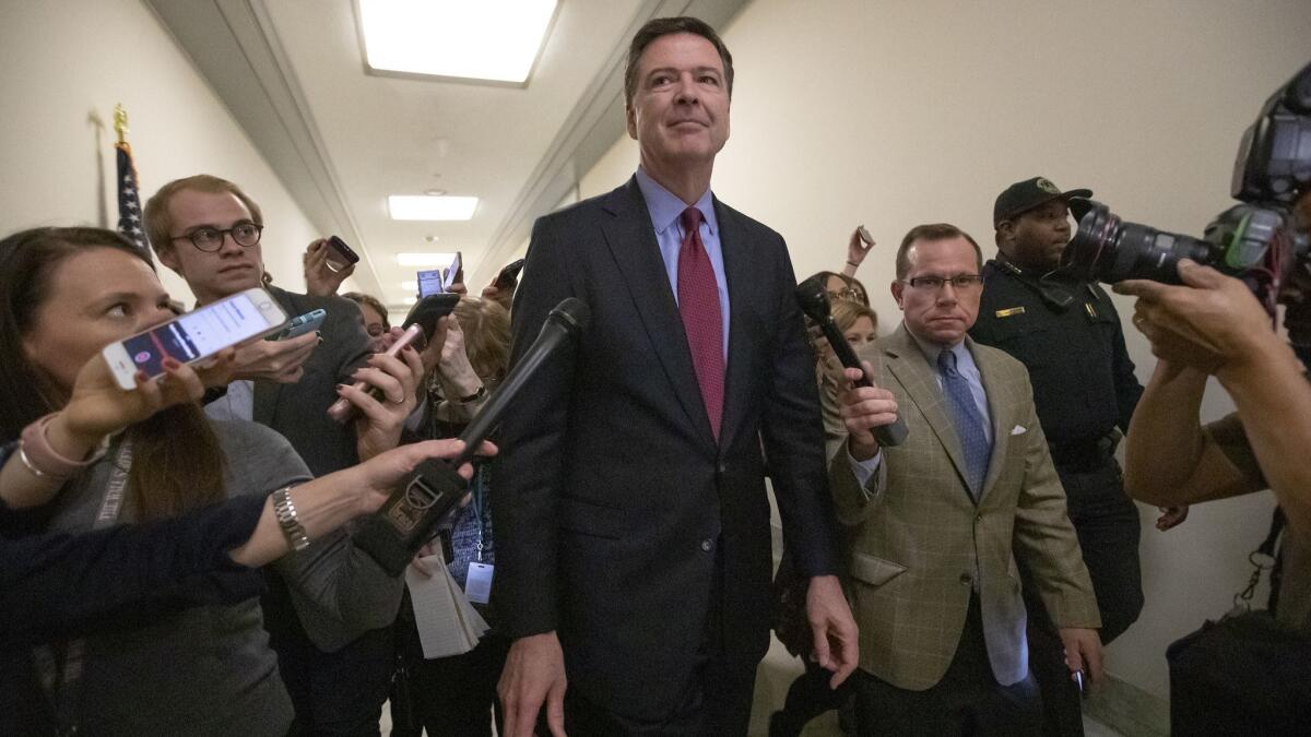 Former FBI Director James B. Comey after a day of testimony before two House committees.