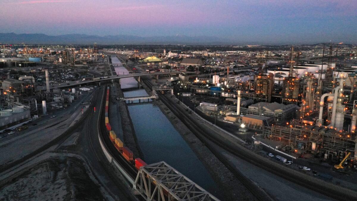 The Dominguez Channel runs through an industrial area