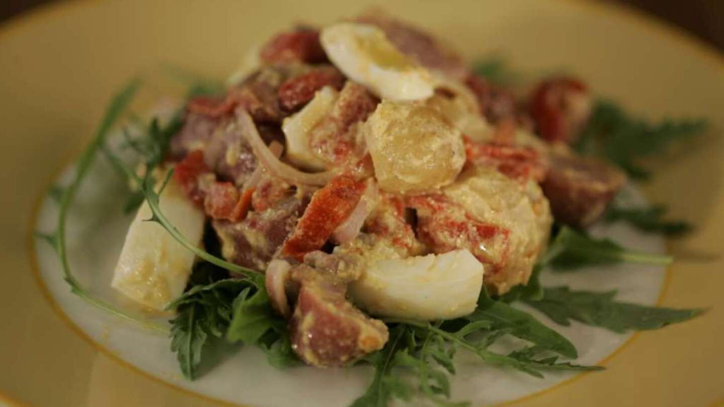 Piquillo-potato salad with anchovies and eggs