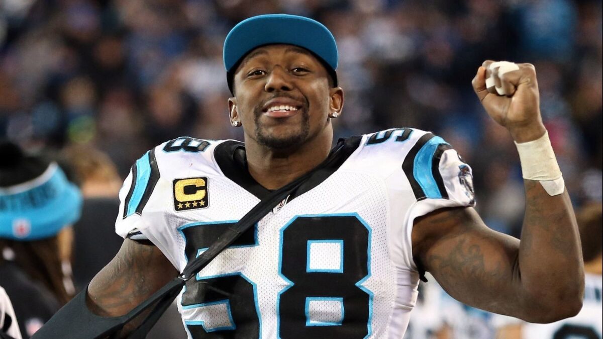 Former Carolina Panthers linebacker Thomas Davis has agreed to a two-year contract with the Chargers. The deal cannot be made official until the 2019 NFL year begins Wednesday.