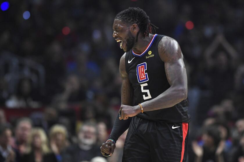 Los Angeles Clippers forward Montrezl Harrell celebrates after scoring and drawing a foul during the first half of the team's NBA basketball game against the Cleveland Cavaliers, Friday, March 9, 2018, in Los Angeles. (AP Photo/Mark J. Terrill)