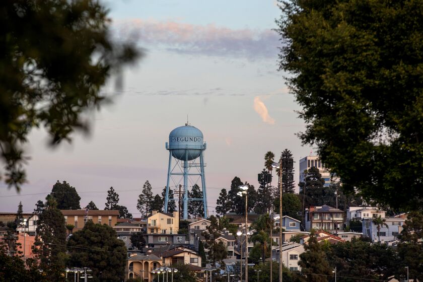 A view of the El Segundo water tower and surrounding neighborhood in El Segundo, Calif.