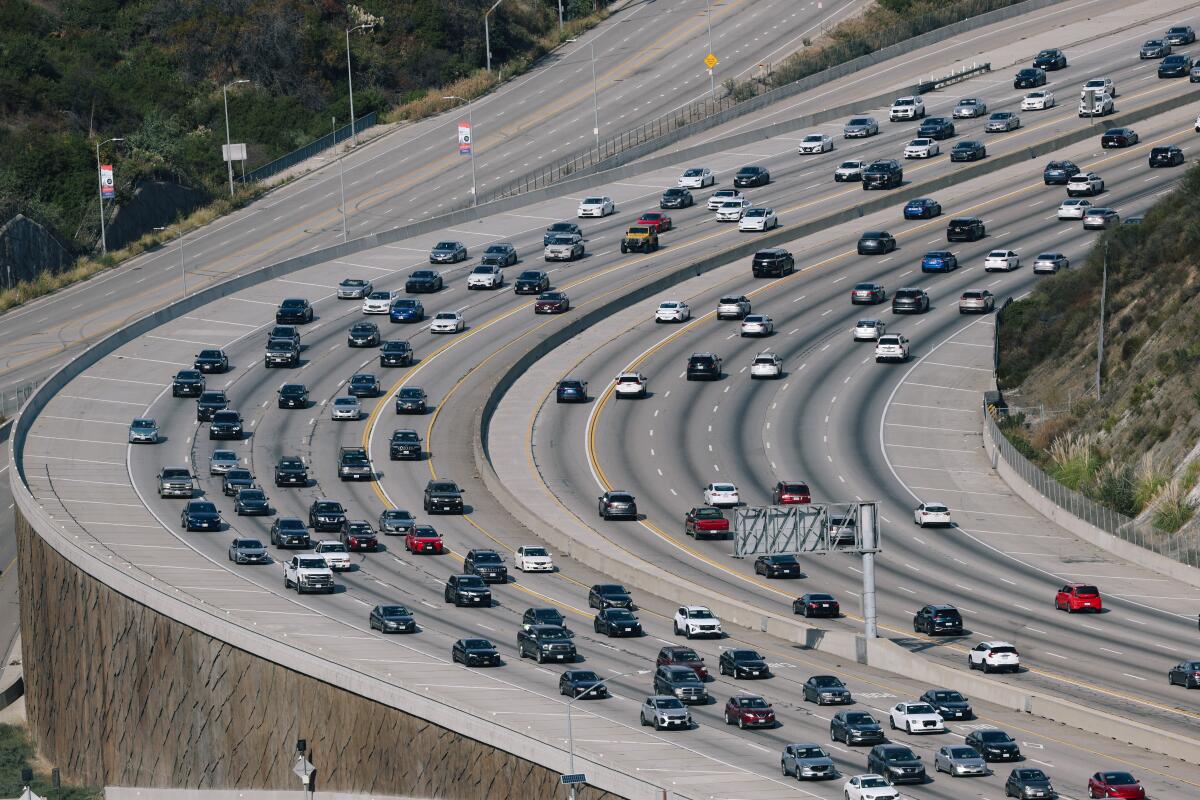 Holiday traffic building up along the 405 Freeway in November.