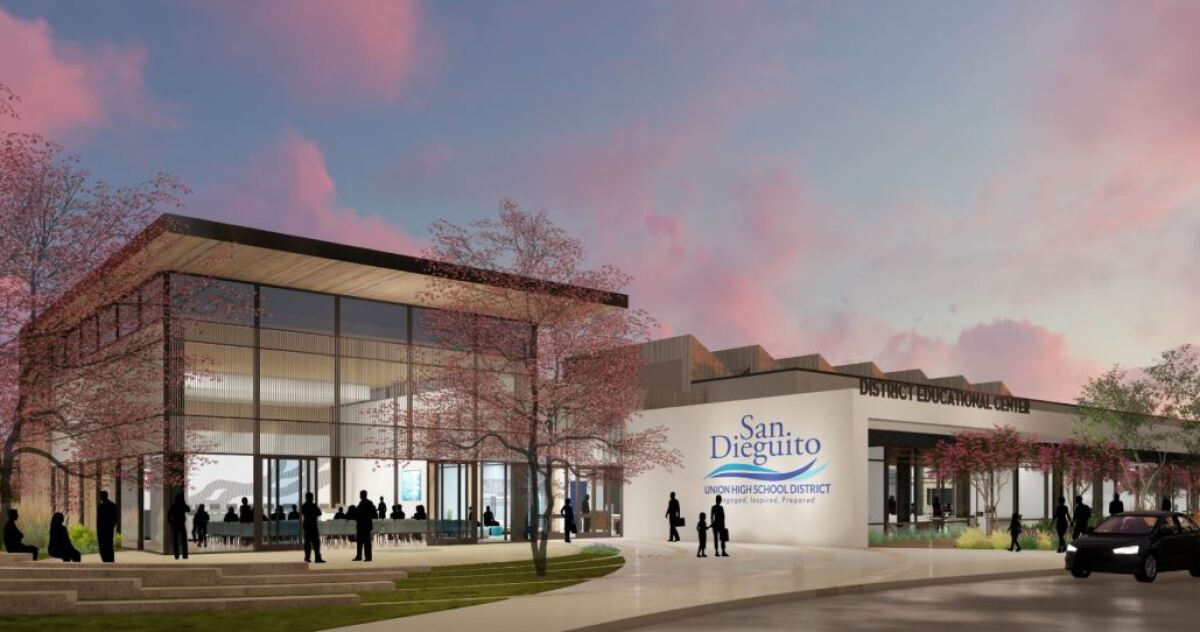 The rendering of the proposed San Dieguito Union School District office building on the Earl Warren Middle School site.