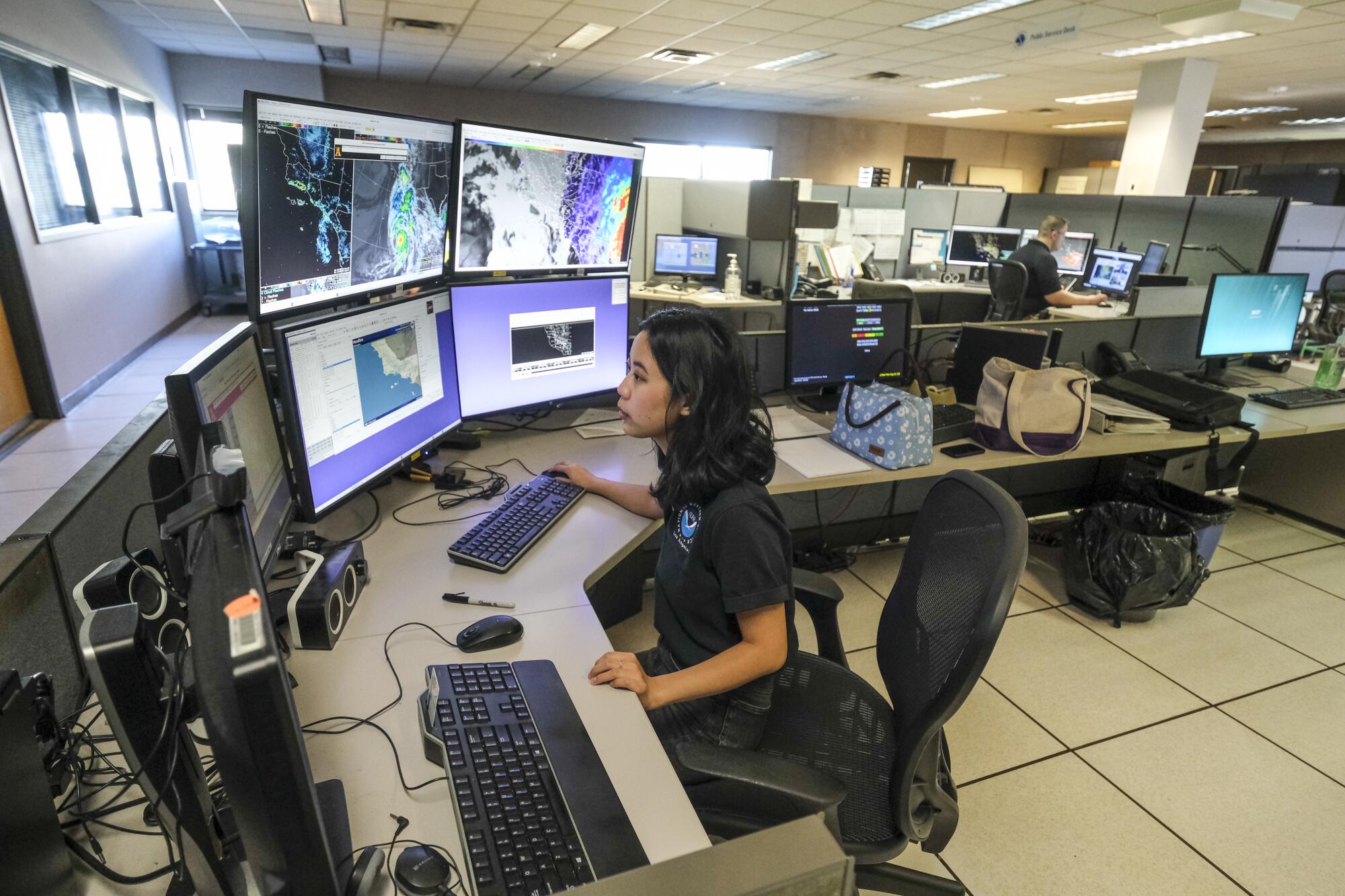 National Weather Service meteorologist Rose Schoenfeld works at the National Weather Service facility in Oxnard