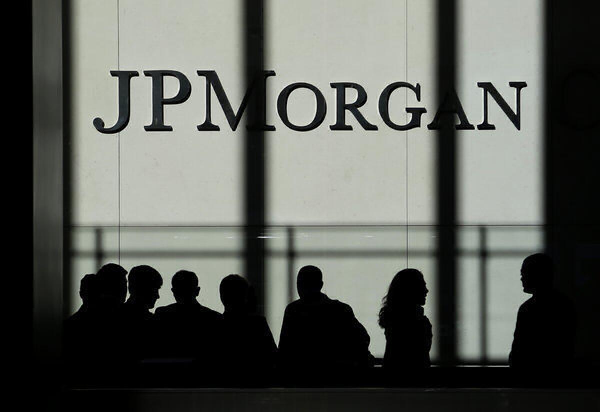The JPMorgan Chase & Co. logo is displayed at it headquarters in New York on Monday.