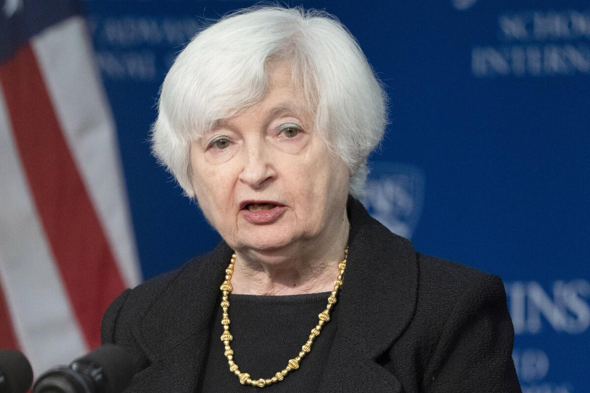 La secretaria del Tesoro de EEUU Janet Yellen en un evento en Washington el 20 de abril de 2023. .