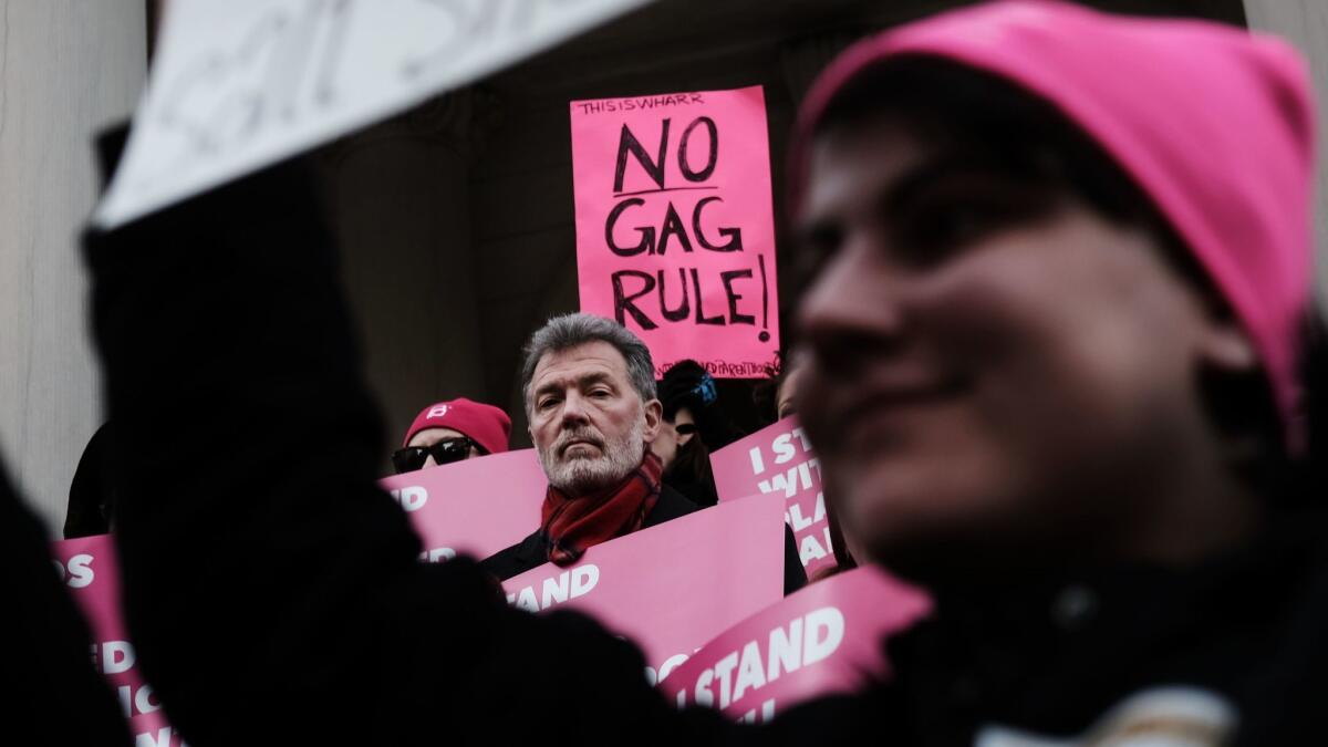 Activists, politicians and other supporters of Planned Parenthood gather at New York City's City Hall on Feb. 25 to protest the Trump administration's changes to the Title X family planning program.