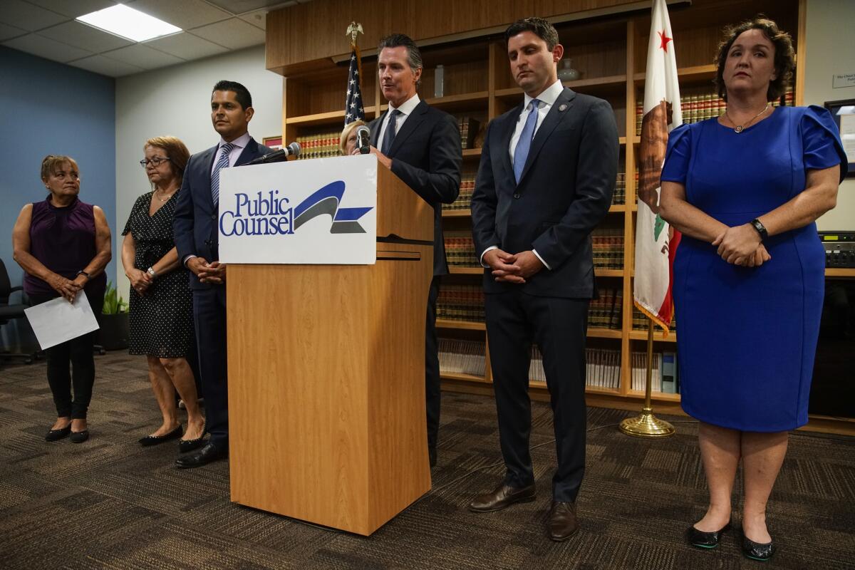 Gov. Gavin Newsom speaks during a news conference in L.A. on Wednesday.