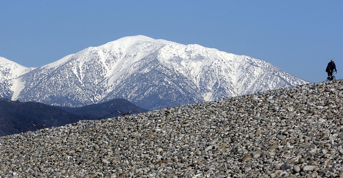 In this file photo, a view of snow–covered Mt. Baldy. On Saturday, a 47-year-old man slipped and fell from a trail on the mountain and later died.