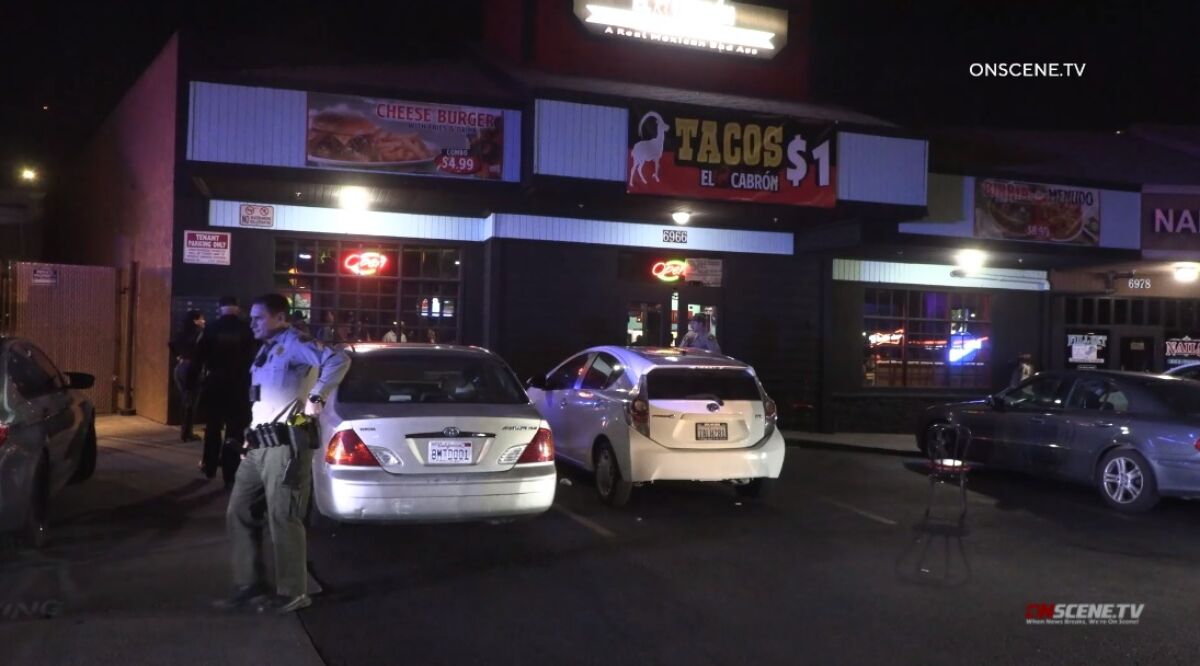 Deputies investigate a stabbing Friday night outside El Cabrón bar and restaurant in Lemon Grove.