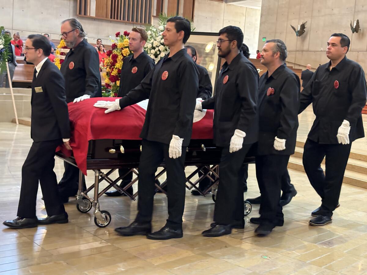 Funeral services were held Monday for Richard Alatorre at the Cathedral of Our Lady of the Angels.