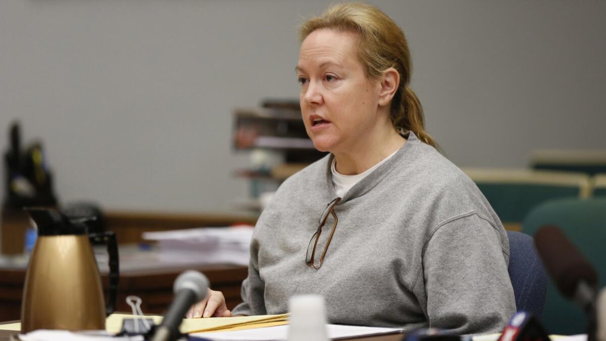 Julie Harper, who was convicted of killing her husband Jason, was denied a reduction in her 40 year to life sentence in a Vista on Wednesday,(Photo by K.C. Alfred/San Diego Union-Tribune)