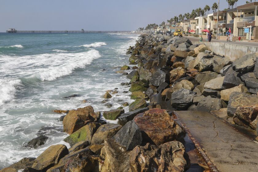 OCEANSIDE, CA - OCTOBER 08: With the Oceanside Pier in the background, looking north from Wisconsin Avenue along The Strand South on Thursday, Oct. 8, 2020 in Oceanside, CA. The city is planning a sand retention project. (Eduardo Contreras / The San Diego Union-Tribune)