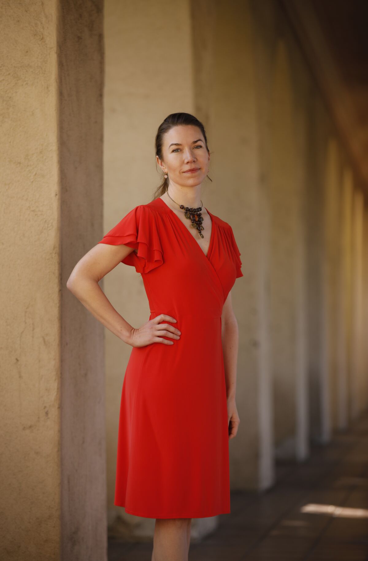 Chi Essary is a curator and artist, shown here at Balboa Park on Feb. 11, 2020. Her latest exhibition called Illumination is at the San Diego Art Institute.