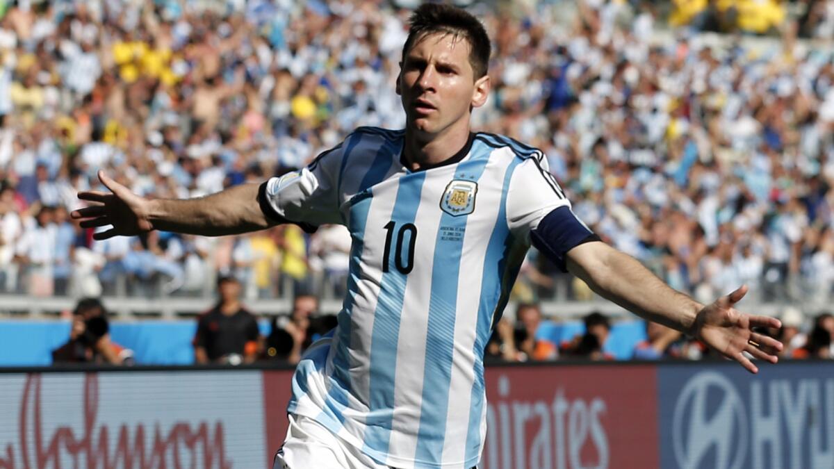 Lionel Messi celebrates after scoring for Argentina during Saturday's 1-0 World Cup victory over Iran.
