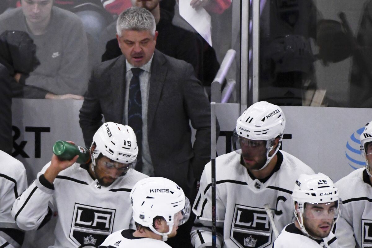 Kings coach Todd McLellan looks on during the second period of a game against the Chicago Blackhawks on Sunday in Chicago.