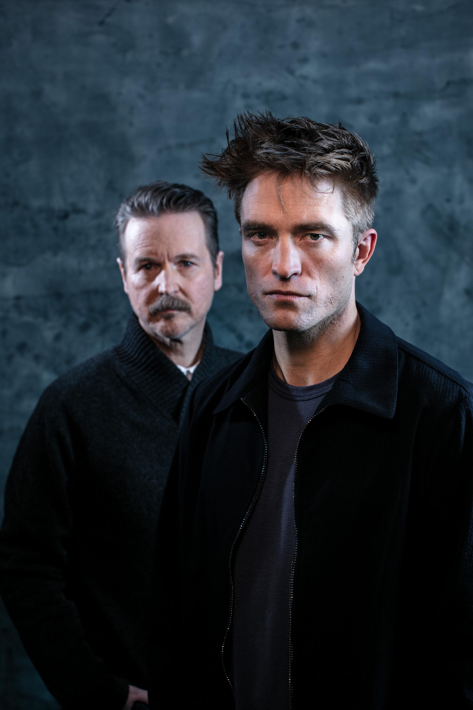 Robert Pattinson, right, and director Matt Reeves, left, pose for a portrait.